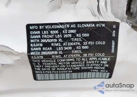 2014 Volkswagen Touareg Tdi Lux z USA, uszkodzony, nr VIN WVGEP9BP0ED009194